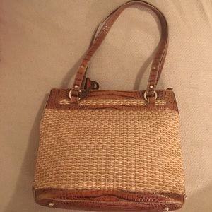 Rare Vintage Brahmin Straw & Leather Shoulder Bag